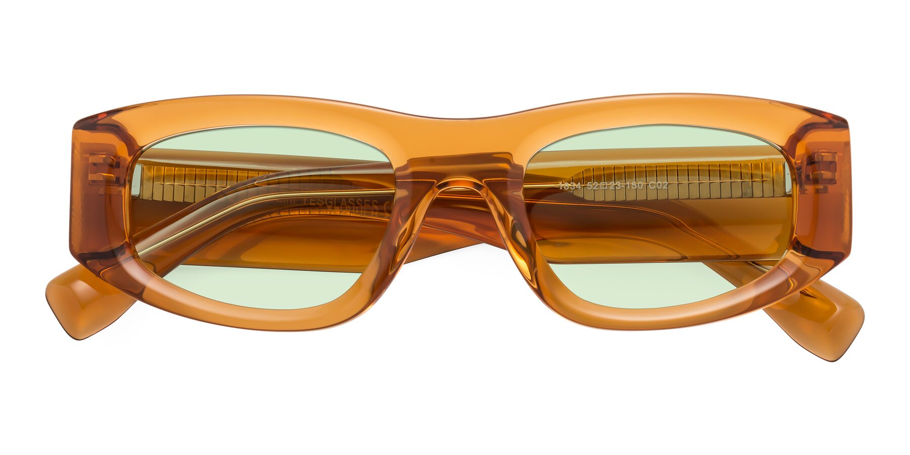 Folded Front of Elm in Maple Syrup with Light Green Tinted Lenses