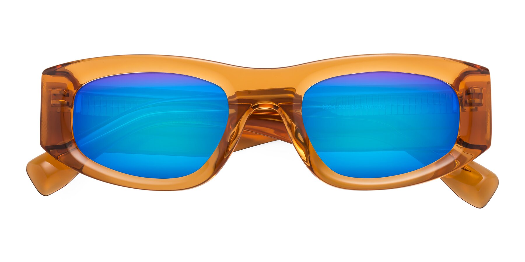 Folded Front of Elm in Maple Syrup with Blue Mirrored Lenses