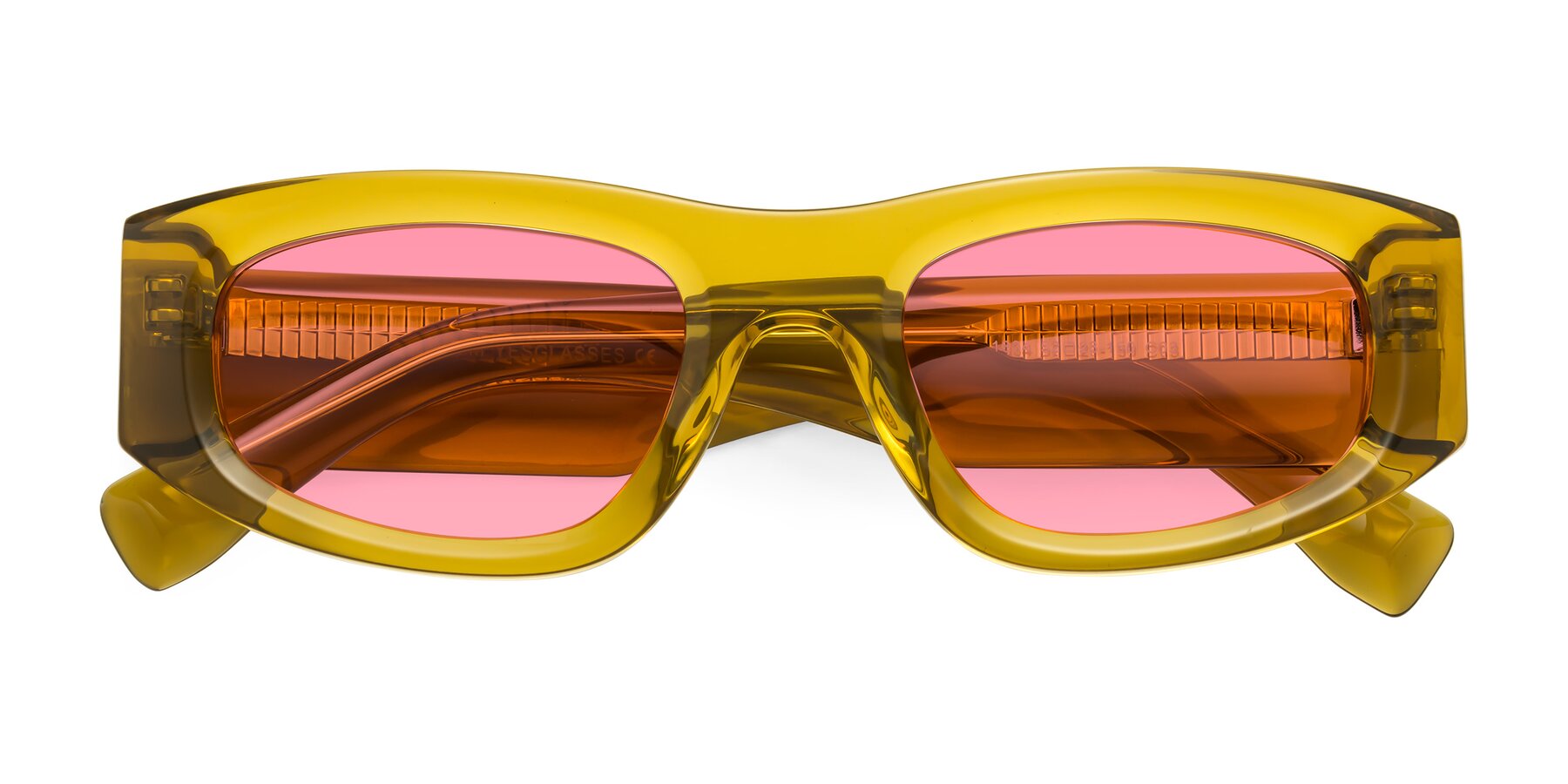 Folded Front of Elm in Honey with Pink Tinted Lenses