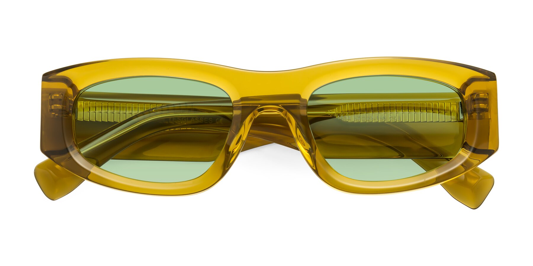 Folded Front of Elm in Honey with Medium Green Tinted Lenses