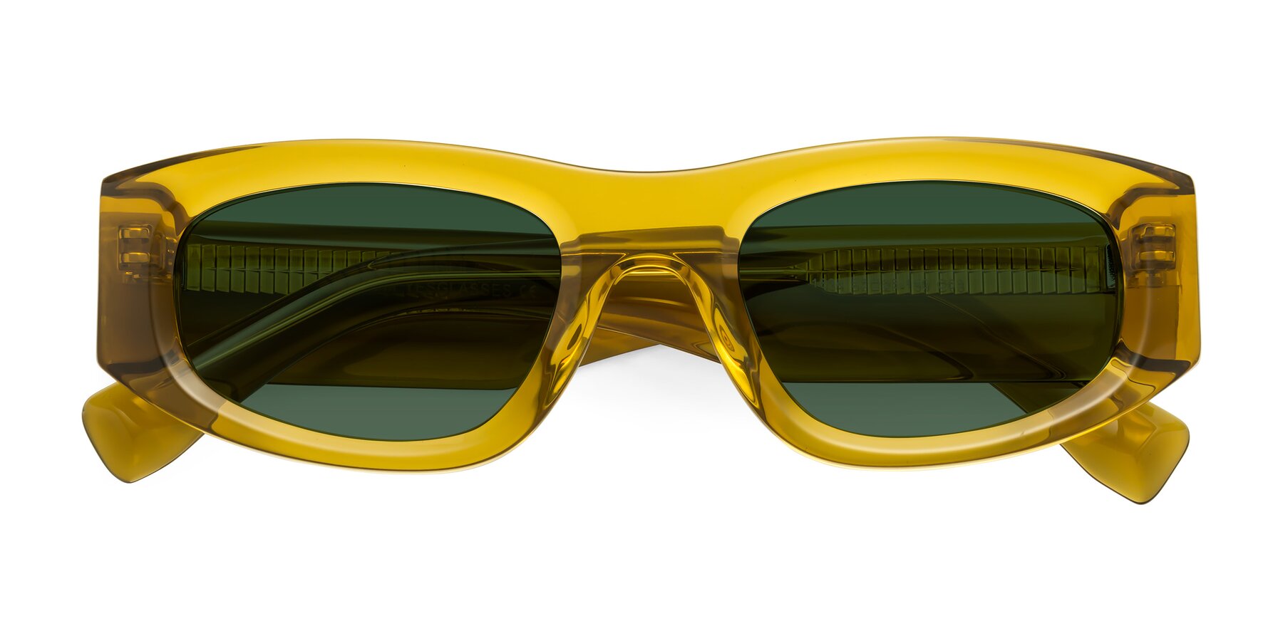 Folded Front of Elm in Honey with Green Tinted Lenses