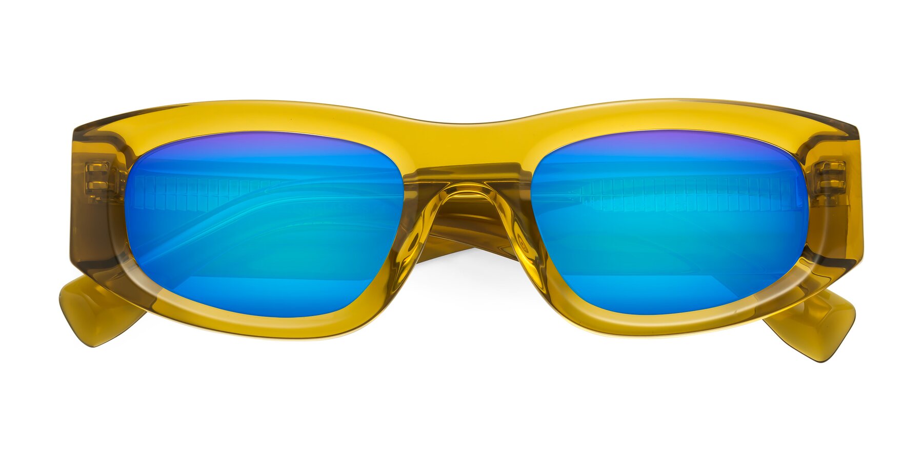 Folded Front of Elm in Honey with Blue Mirrored Lenses