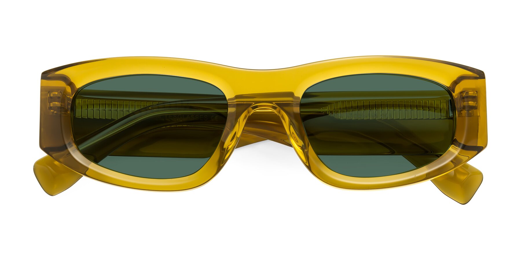 Folded Front of Elm in Honey with Green Polarized Lenses