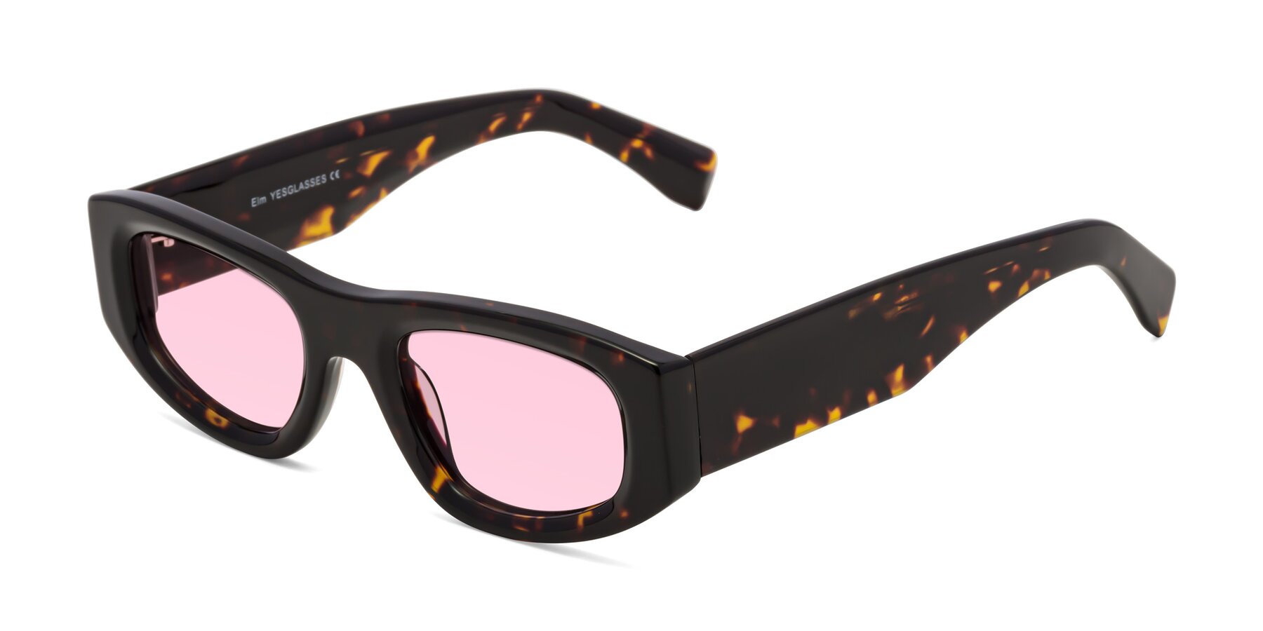 Angle of Elm in Tortoise with Light Pink Tinted Lenses