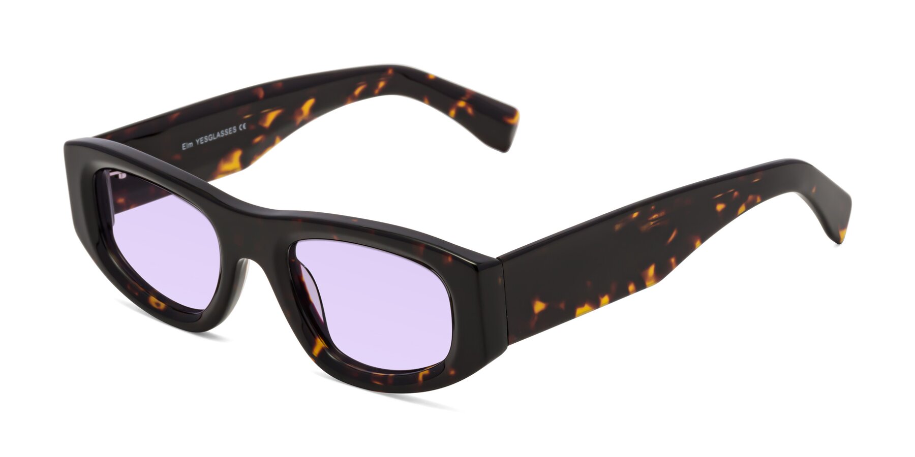 Angle of Elm in Tortoise with Light Purple Tinted Lenses