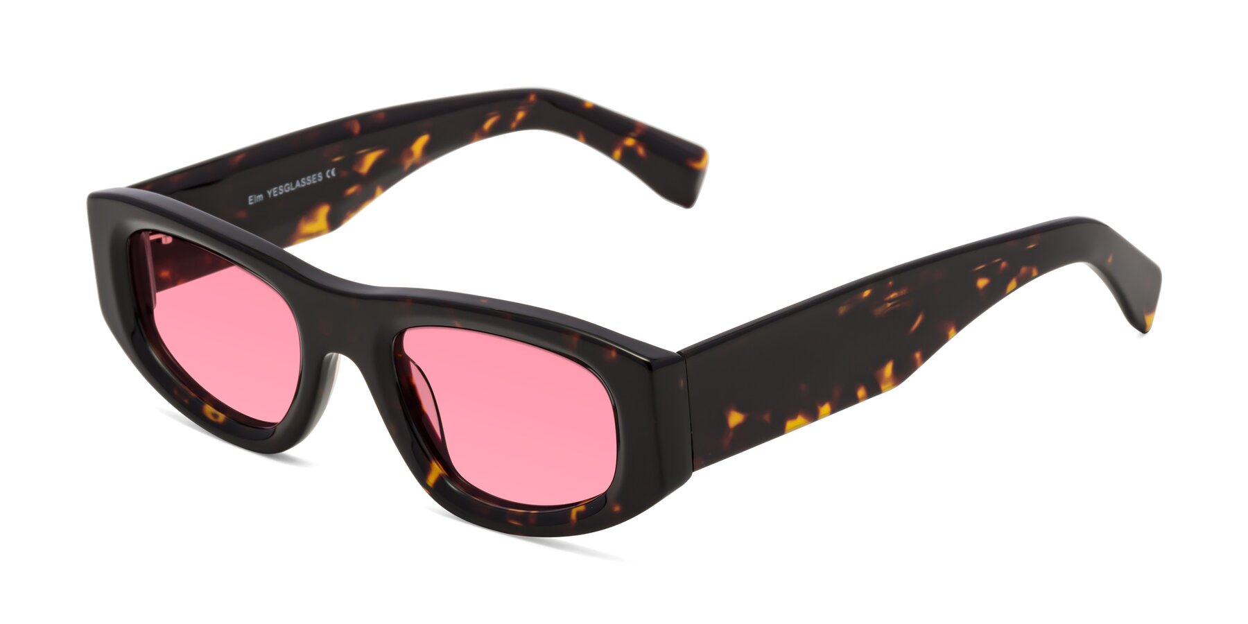 Angle of Elm in Tortoise with Pink Tinted Lenses