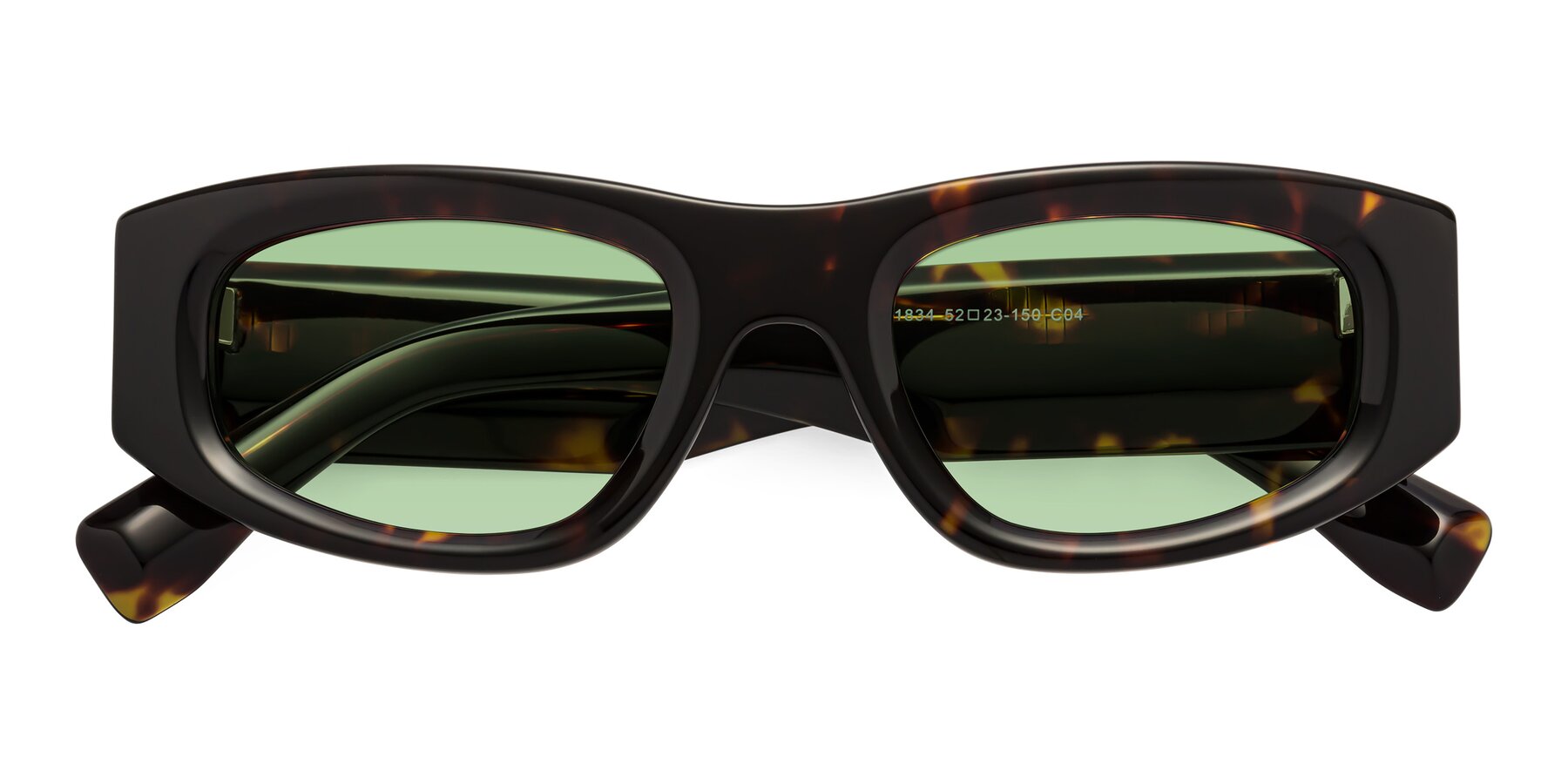 Folded Front of Elm in Tortoise with Medium Green Tinted Lenses