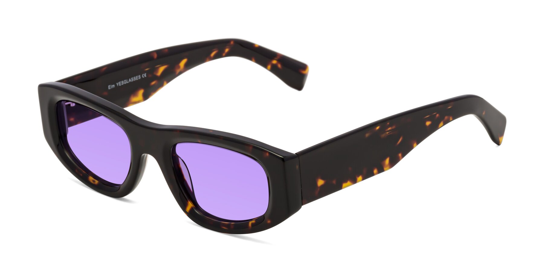 Angle of Elm in Tortoise with Medium Purple Tinted Lenses