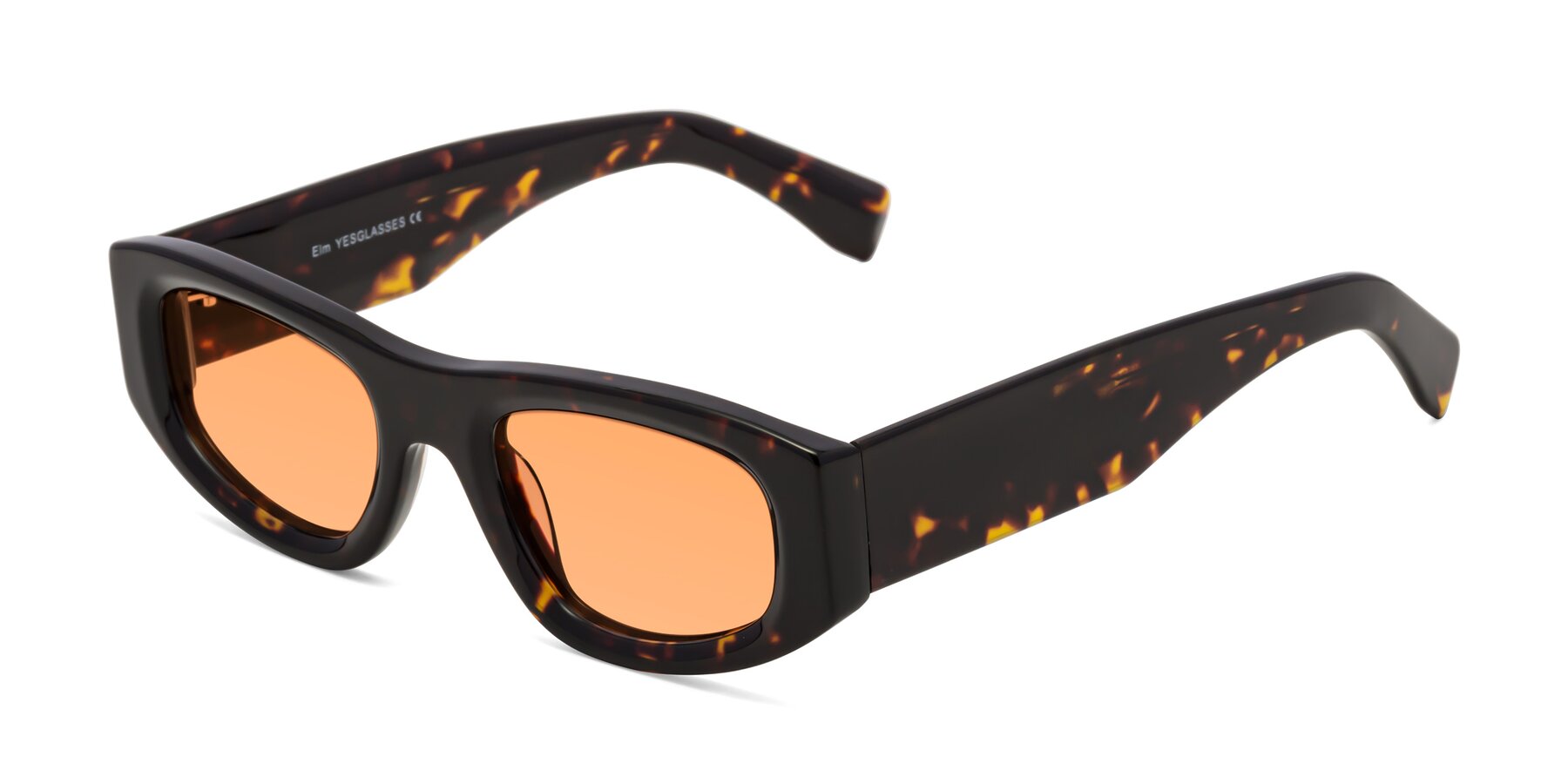 Angle of Elm in Tortoise with Medium Orange Tinted Lenses