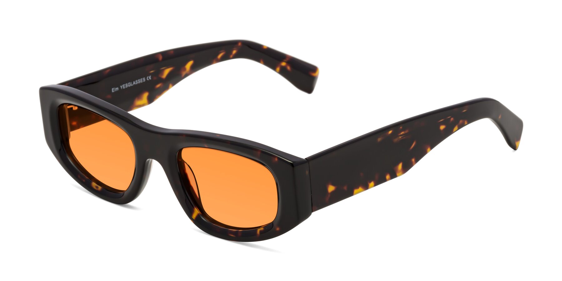 Angle of Elm in Tortoise with Orange Tinted Lenses