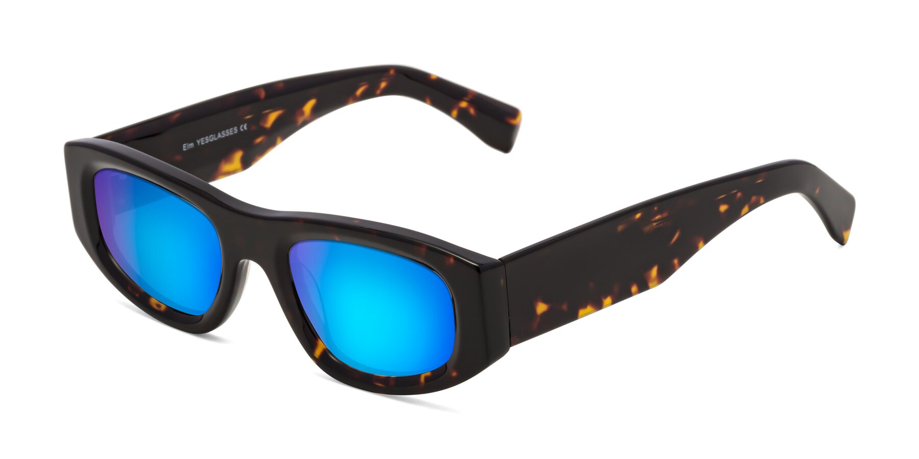 Angle of Elm in Tortoise with Blue Mirrored Lenses