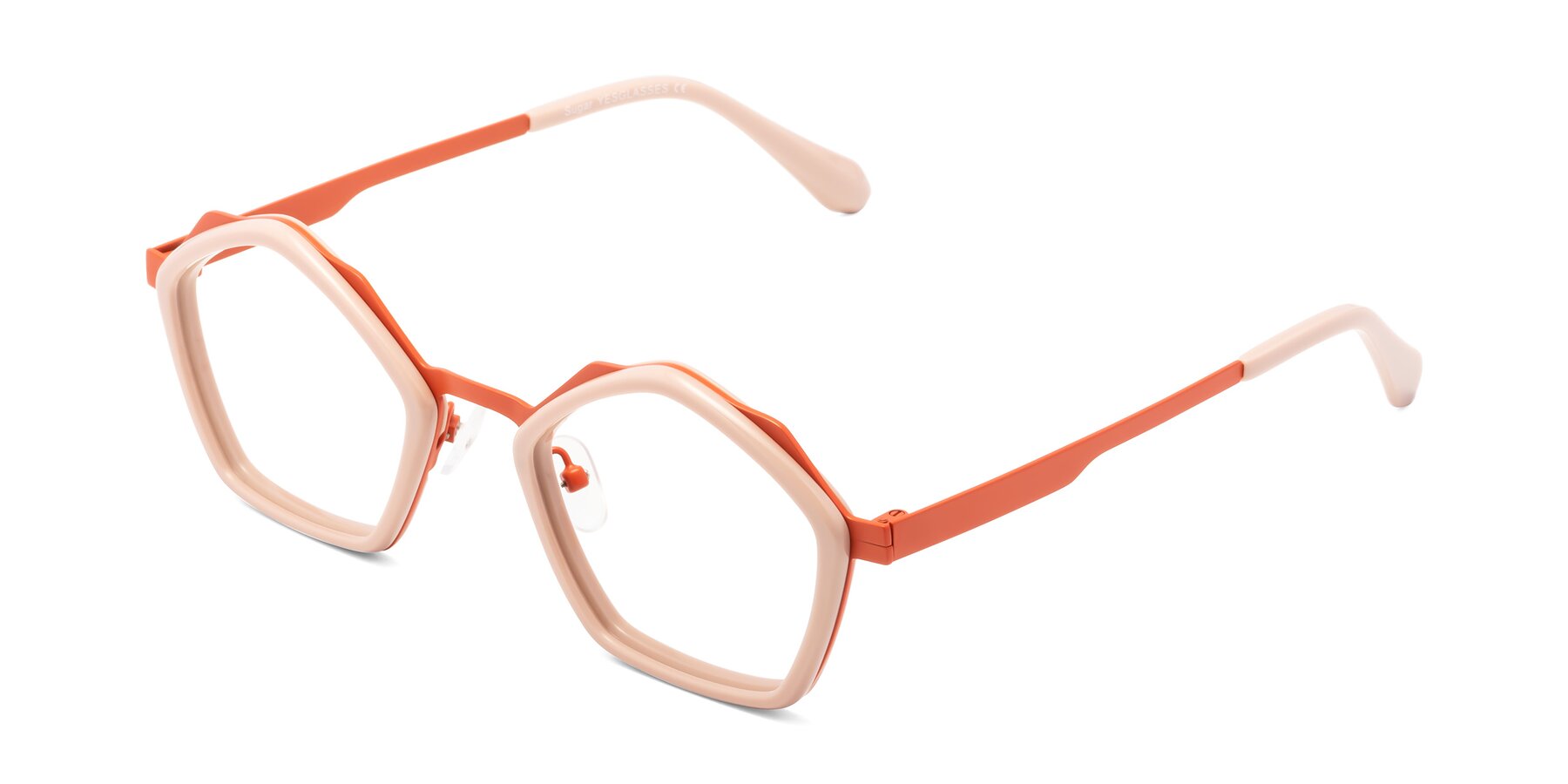 Angle of Sugar in Pink-Orange with Clear Eyeglass Lenses