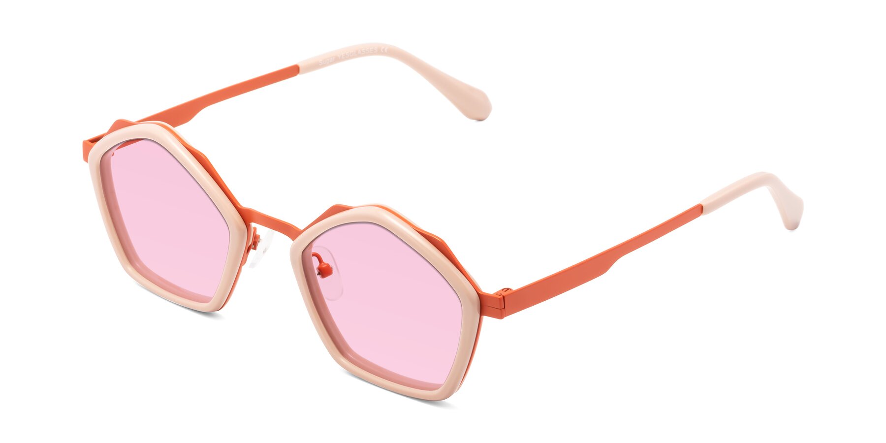 Angle of Sugar in Pink-Orange with Light Pink Tinted Lenses