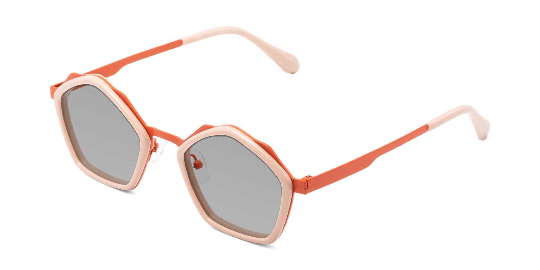 Angle of Sugar in Pink-Orange with Light Gray Tinted Lenses