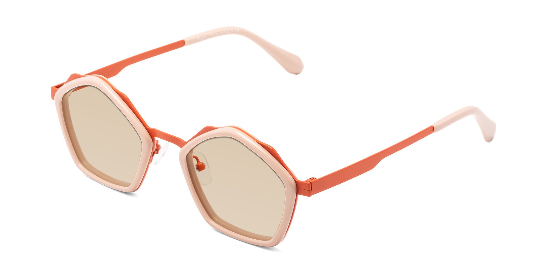 Angle of Sugar in Pink-Orange with Light Brown Tinted Lenses