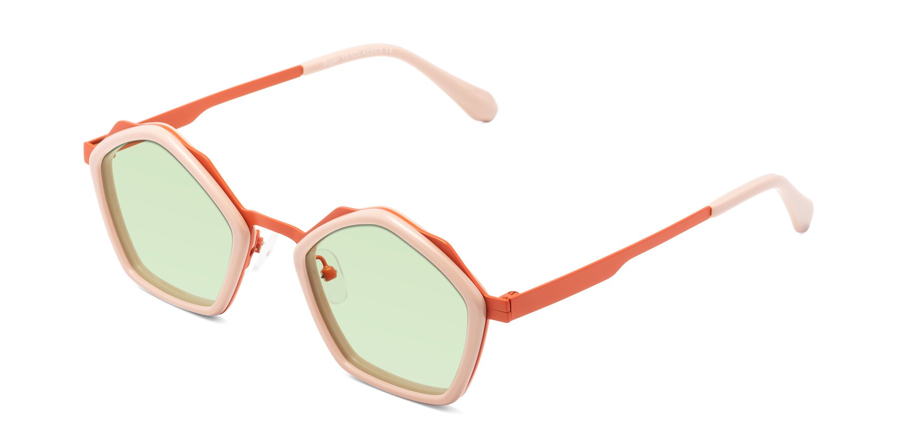 Angle of Sugar in Pink-Orange with Light Green Tinted Lenses