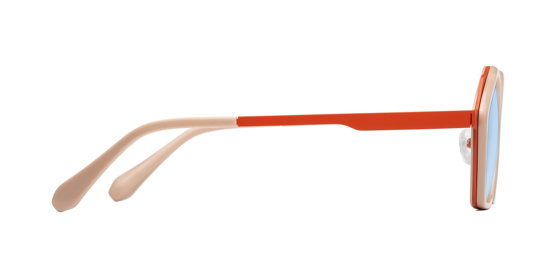 Side of Sugar in Pink-Orange with Light Blue Tinted Lenses