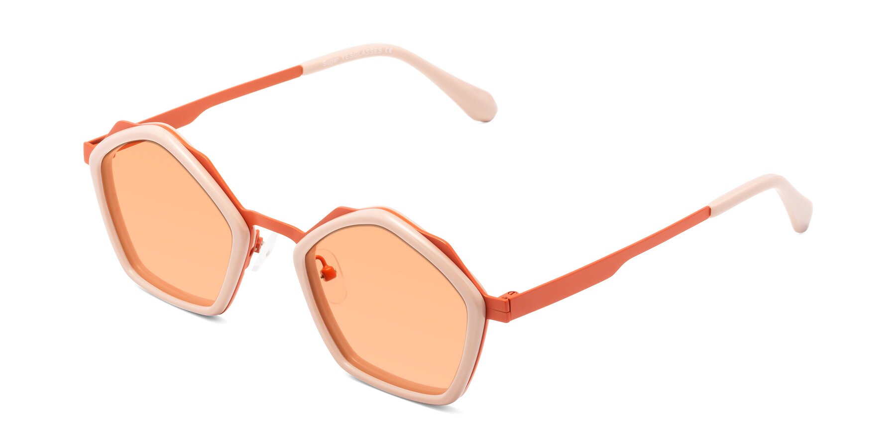 Angle of Sugar in Pink-Orange with Light Orange Tinted Lenses