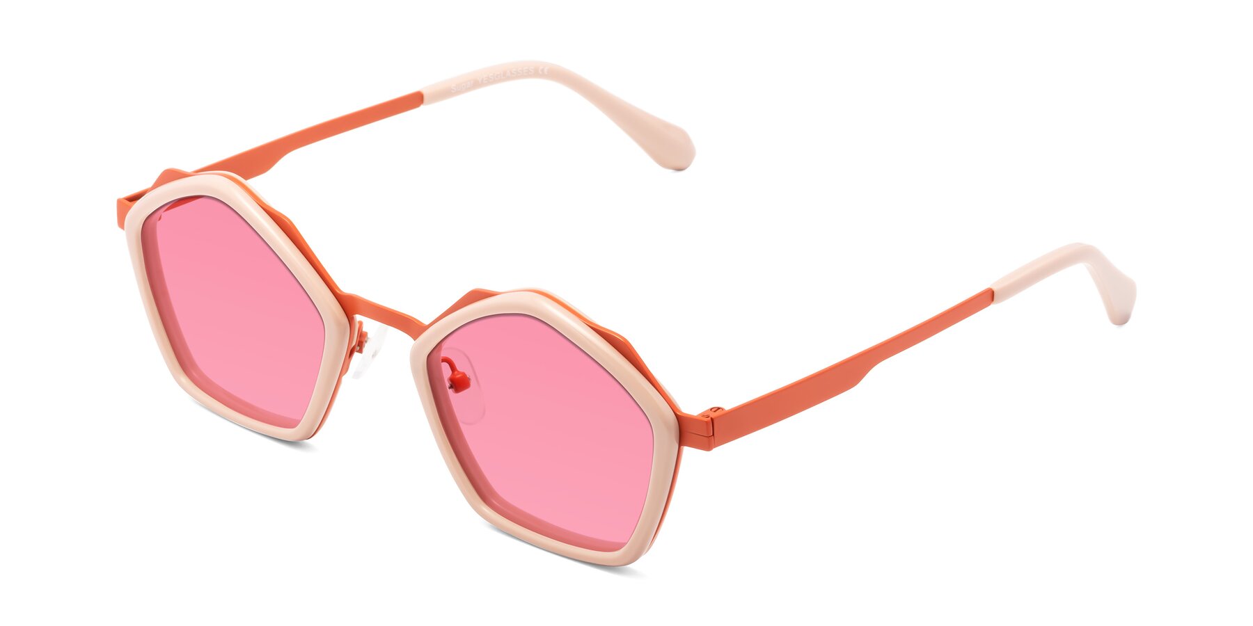 Angle of Sugar in Pink-Orange with Pink Tinted Lenses