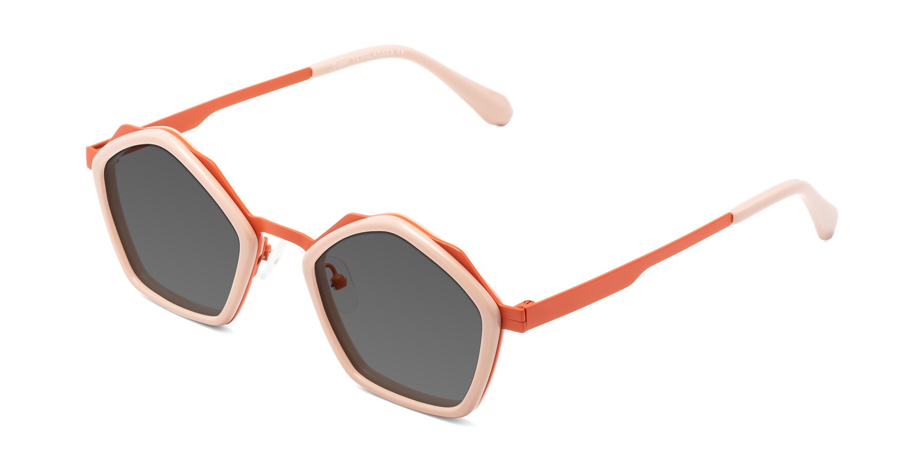 Angle of Sugar in Pink-Orange with Medium Gray Tinted Lenses