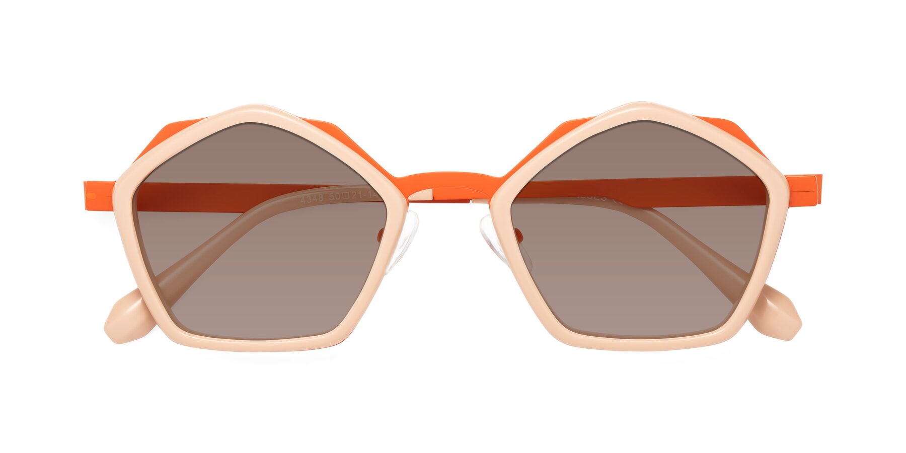 Folded Front of Sugar in Pink-Orange with Medium Brown Tinted Lenses
