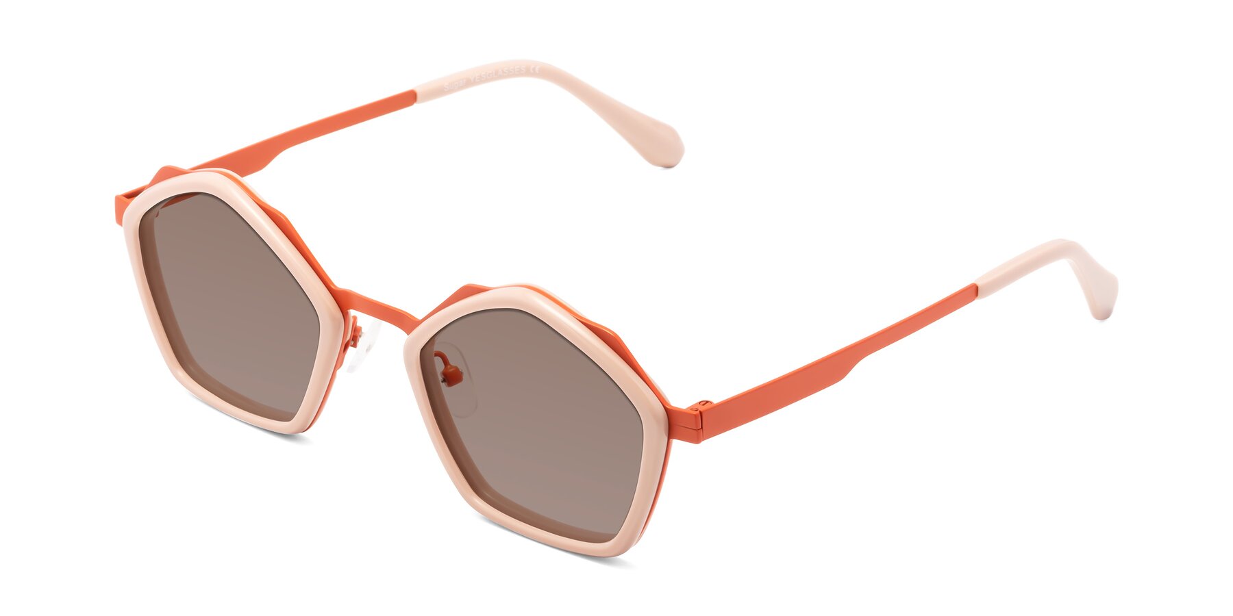 Angle of Sugar in Pink-Orange with Medium Brown Tinted Lenses