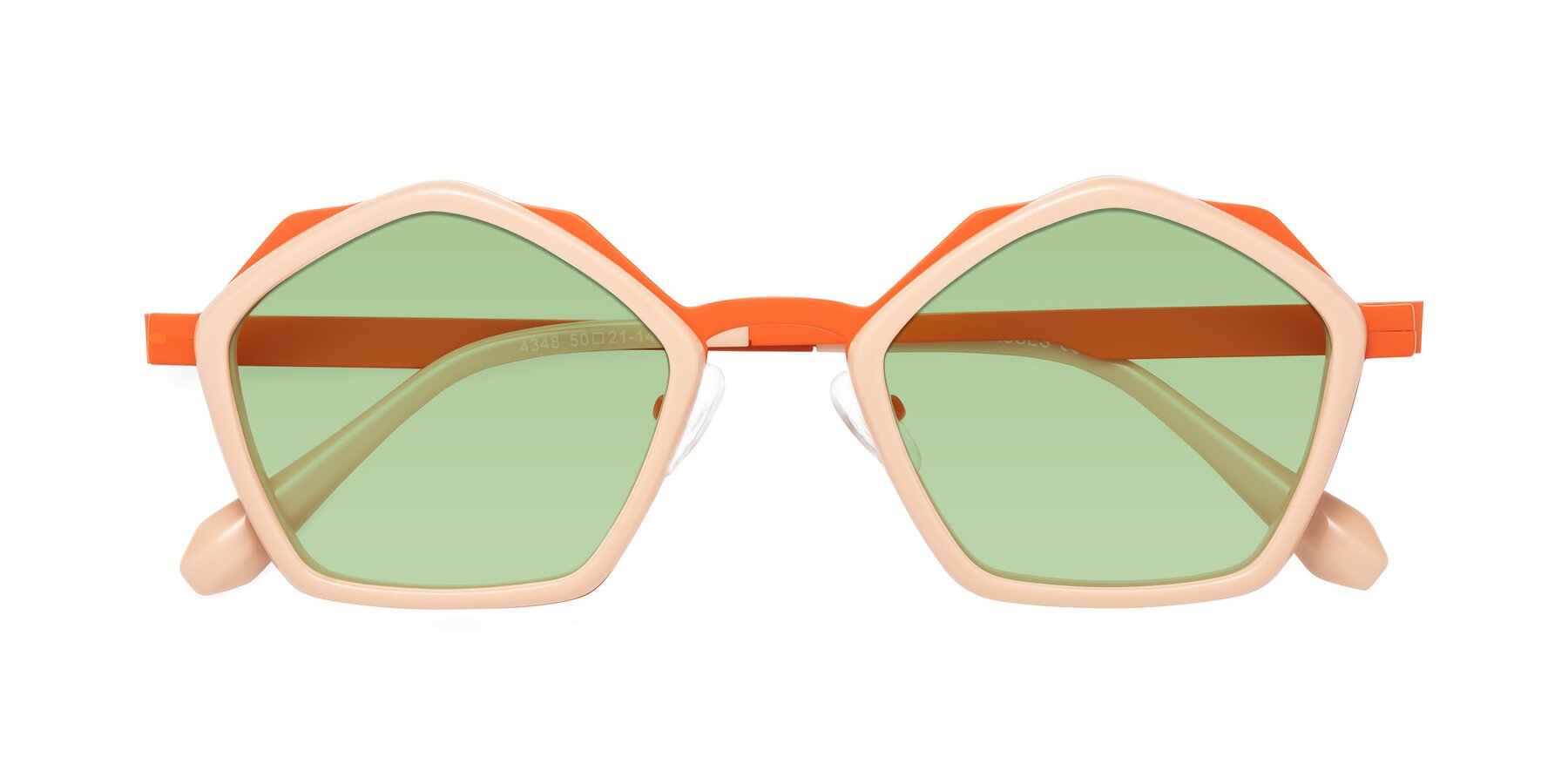 Folded Front of Sugar in Pink-Orange with Medium Green Tinted Lenses