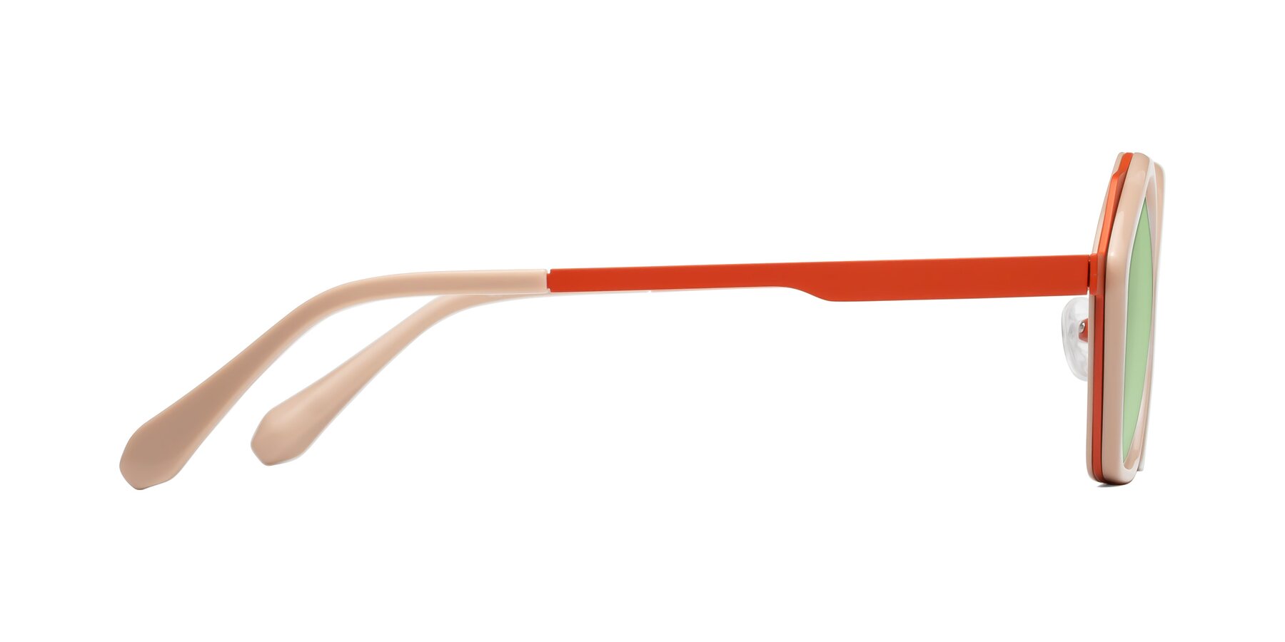 Side of Sugar in Pink-Orange with Medium Green Tinted Lenses