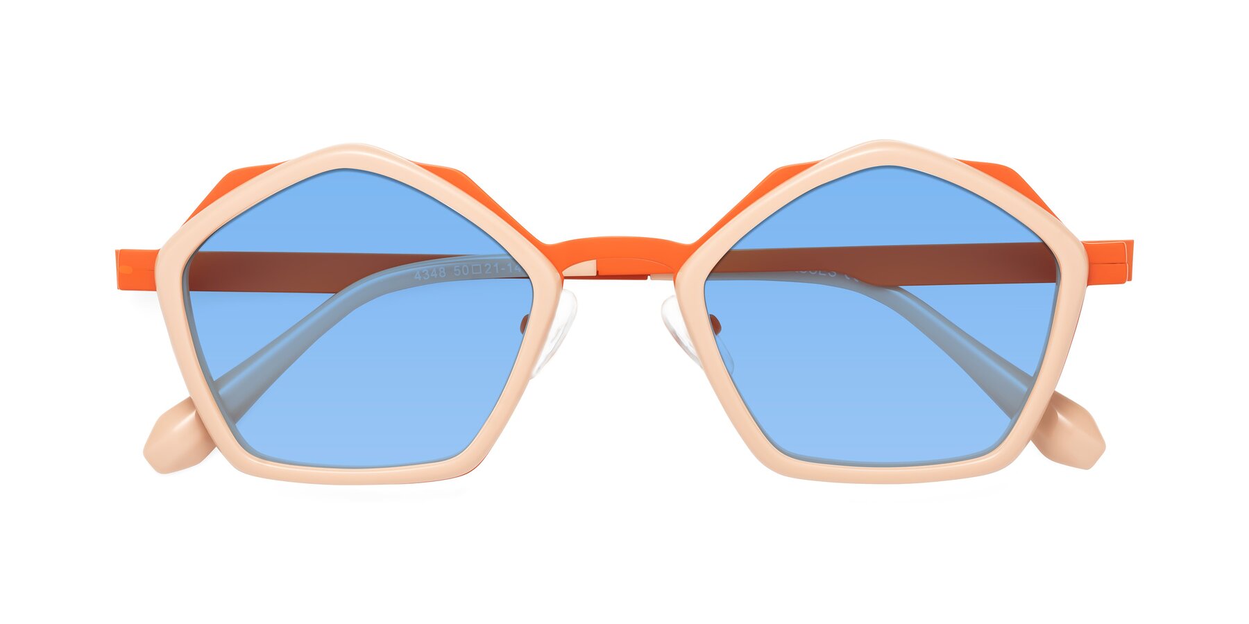 Folded Front of Sugar in Pink-Orange with Medium Blue Tinted Lenses