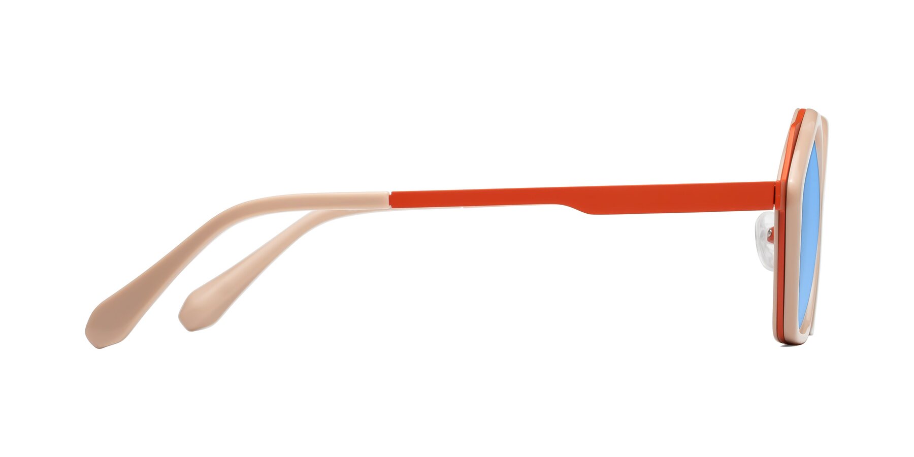 Side of Sugar in Pink-Orange with Medium Blue Tinted Lenses