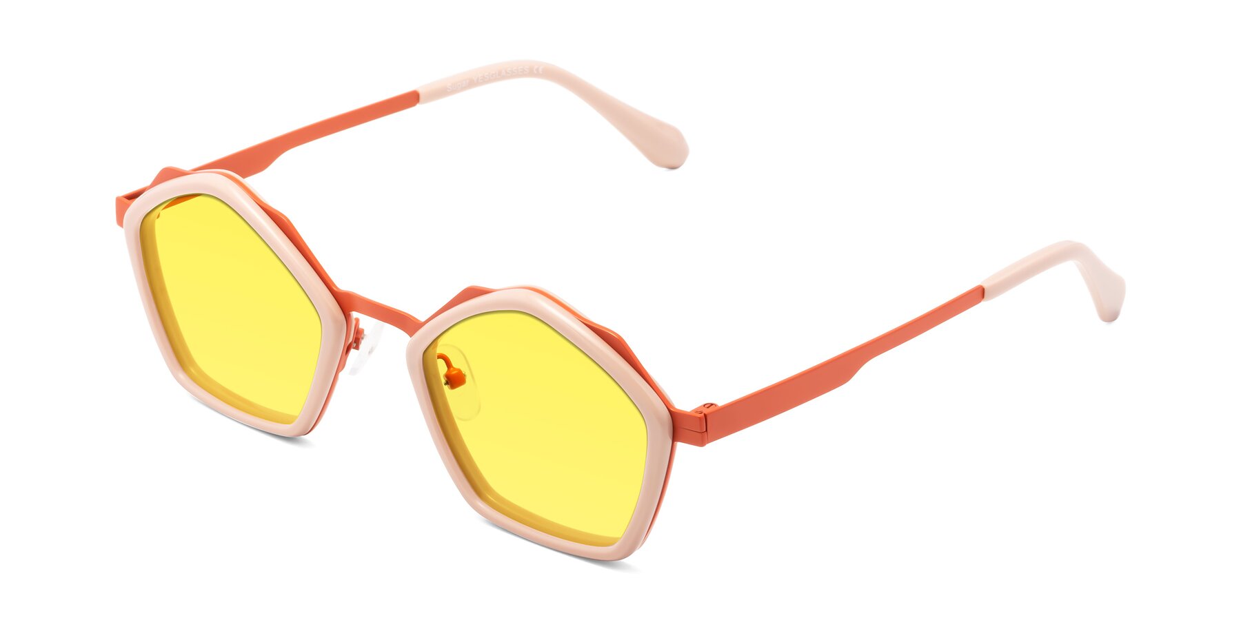 Angle of Sugar in Pink-Orange with Medium Yellow Tinted Lenses