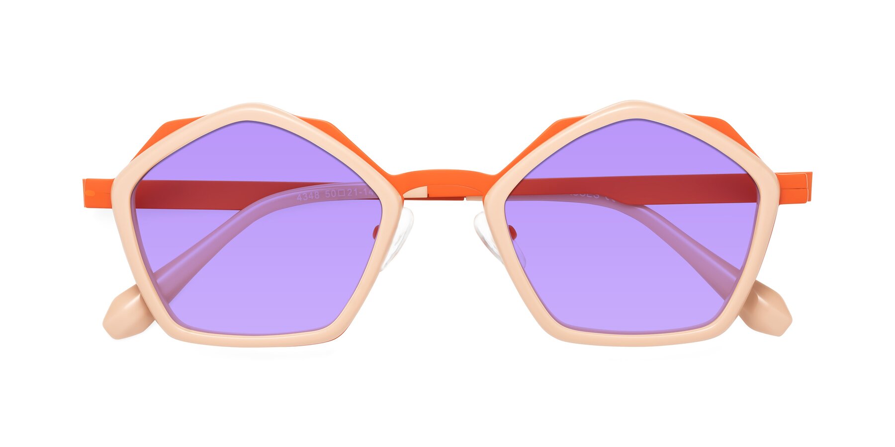 Folded Front of Sugar in Pink-Orange with Medium Purple Tinted Lenses