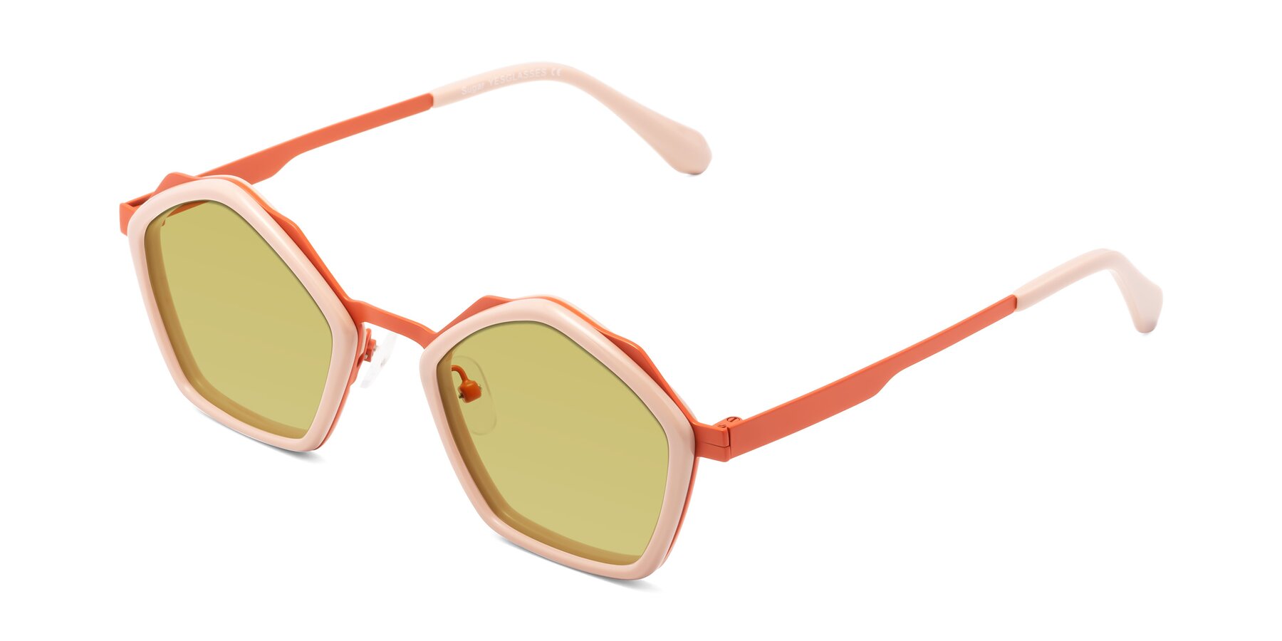 Angle of Sugar in Pink-Orange with Medium Champagne Tinted Lenses