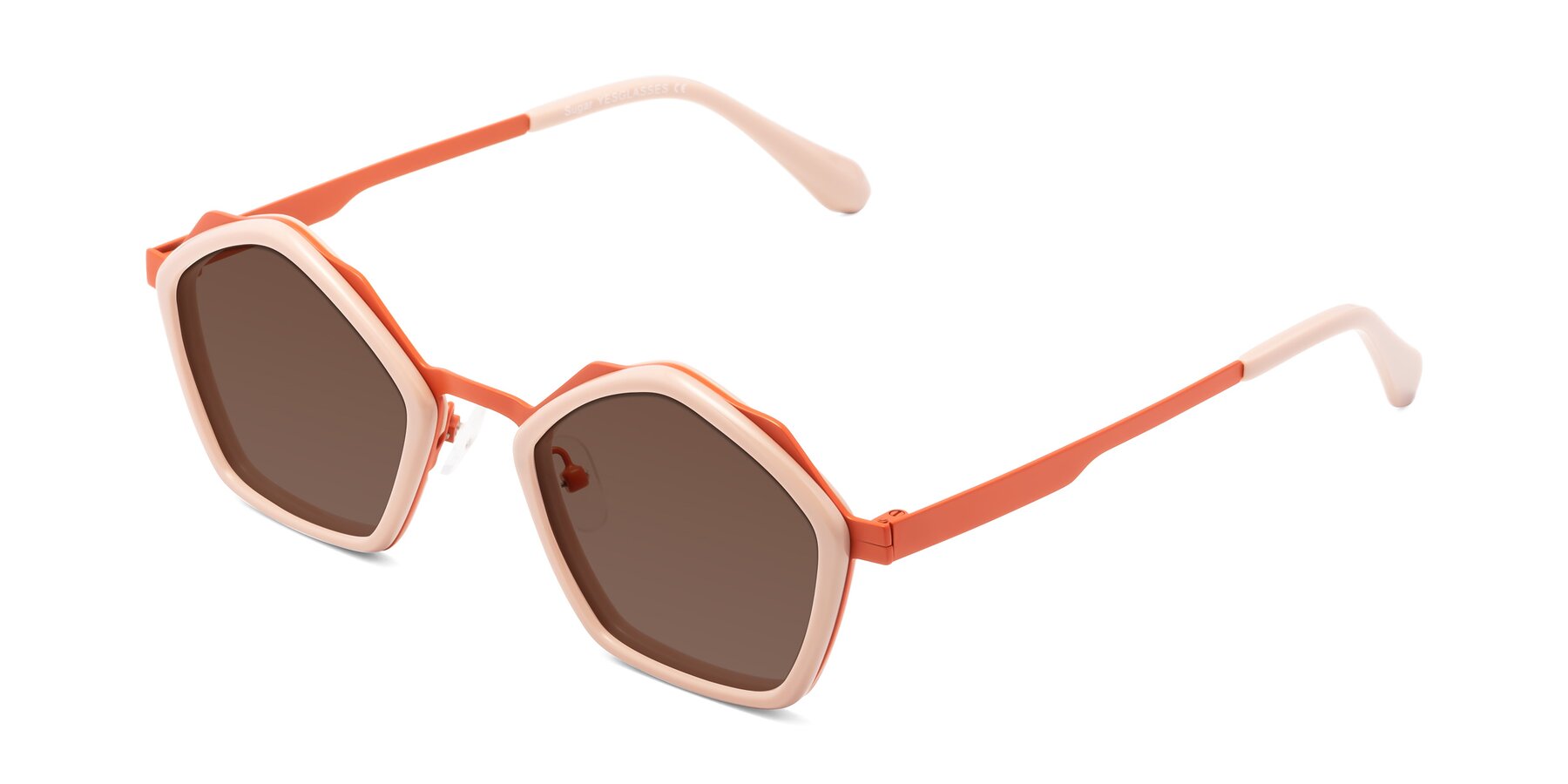 Angle of Sugar in Pink-Orange with Brown Tinted Lenses