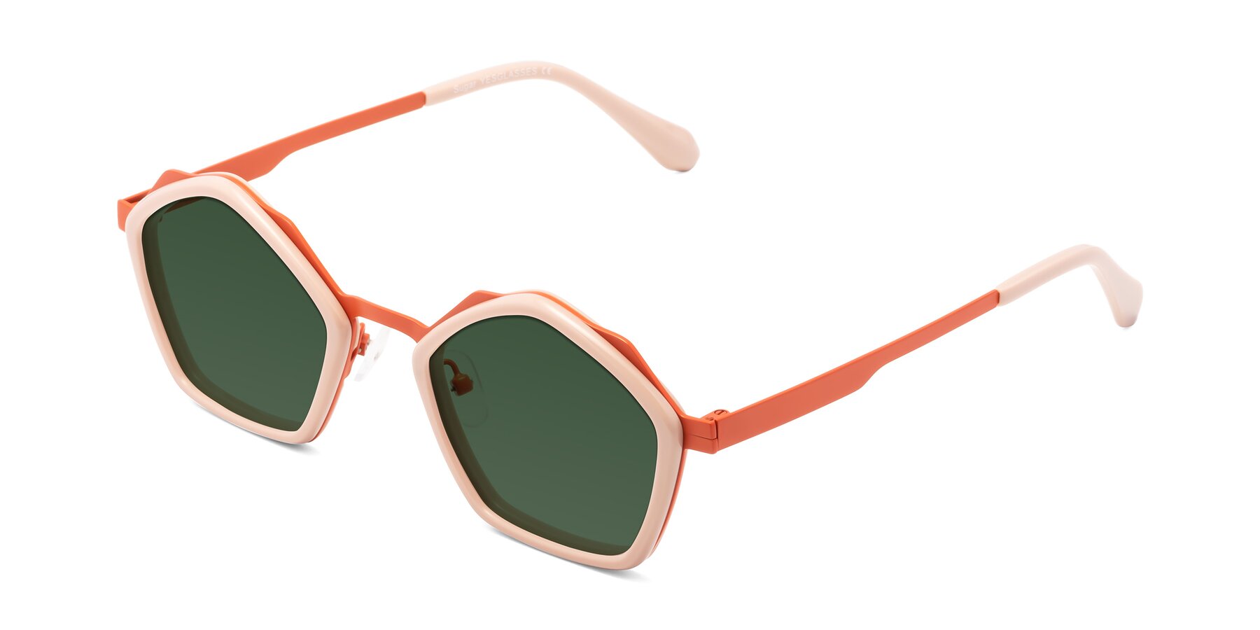 Angle of Sugar in Pink-Orange with Green Tinted Lenses