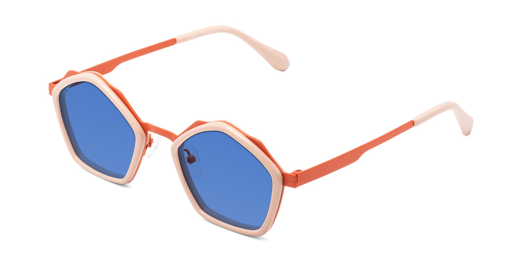 Angle of Sugar in Pink-Orange with Blue Tinted Lenses