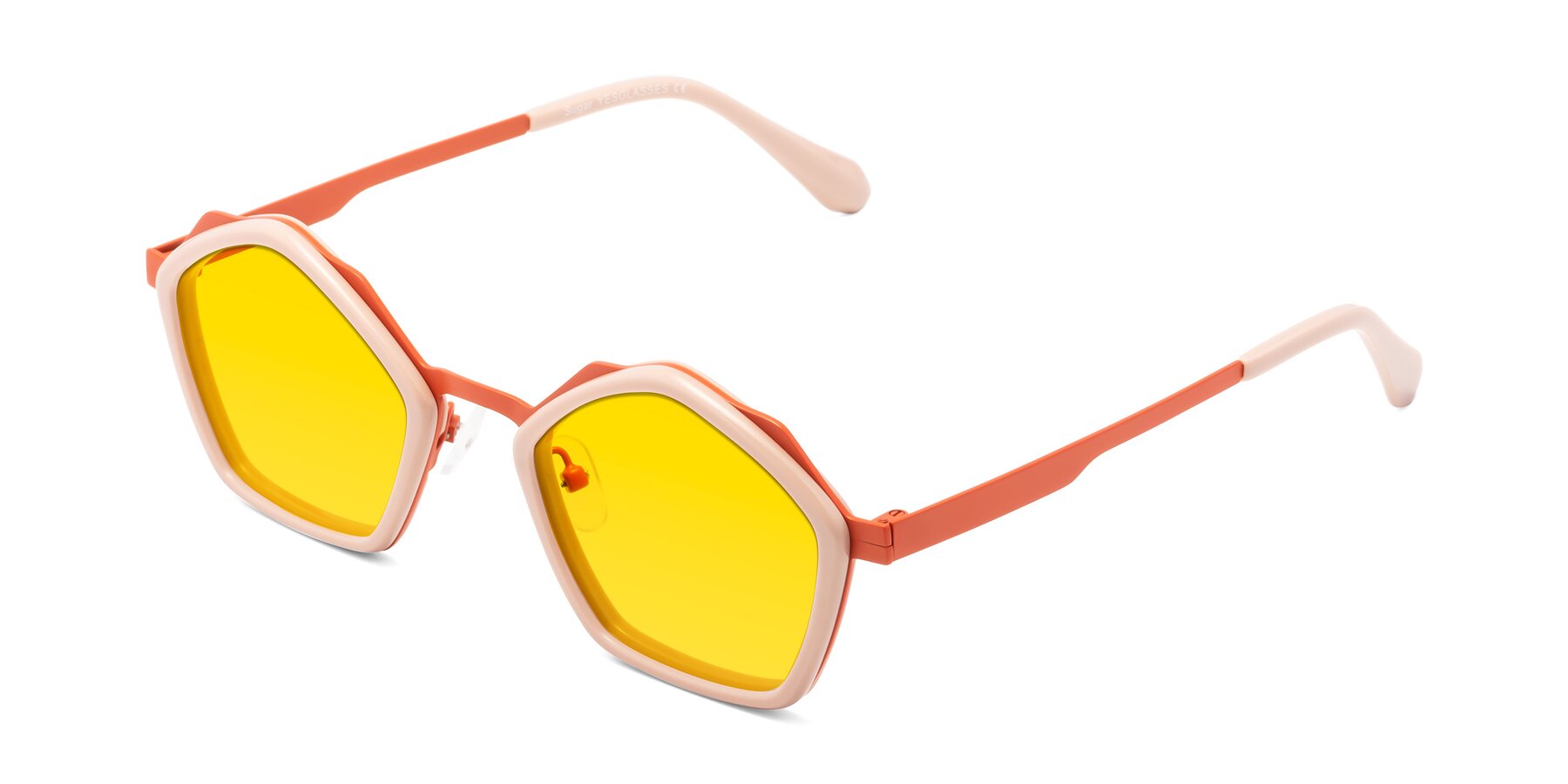 Angle of Sugar in Pink-Orange with Yellow Tinted Lenses