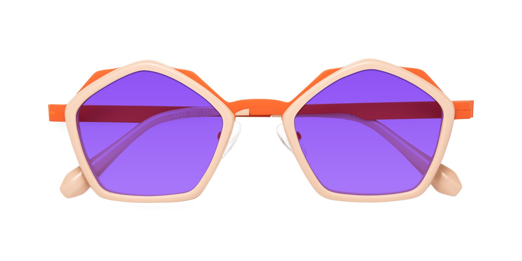 Folded Front of Sugar in Pink-Orange with Purple Tinted Lenses