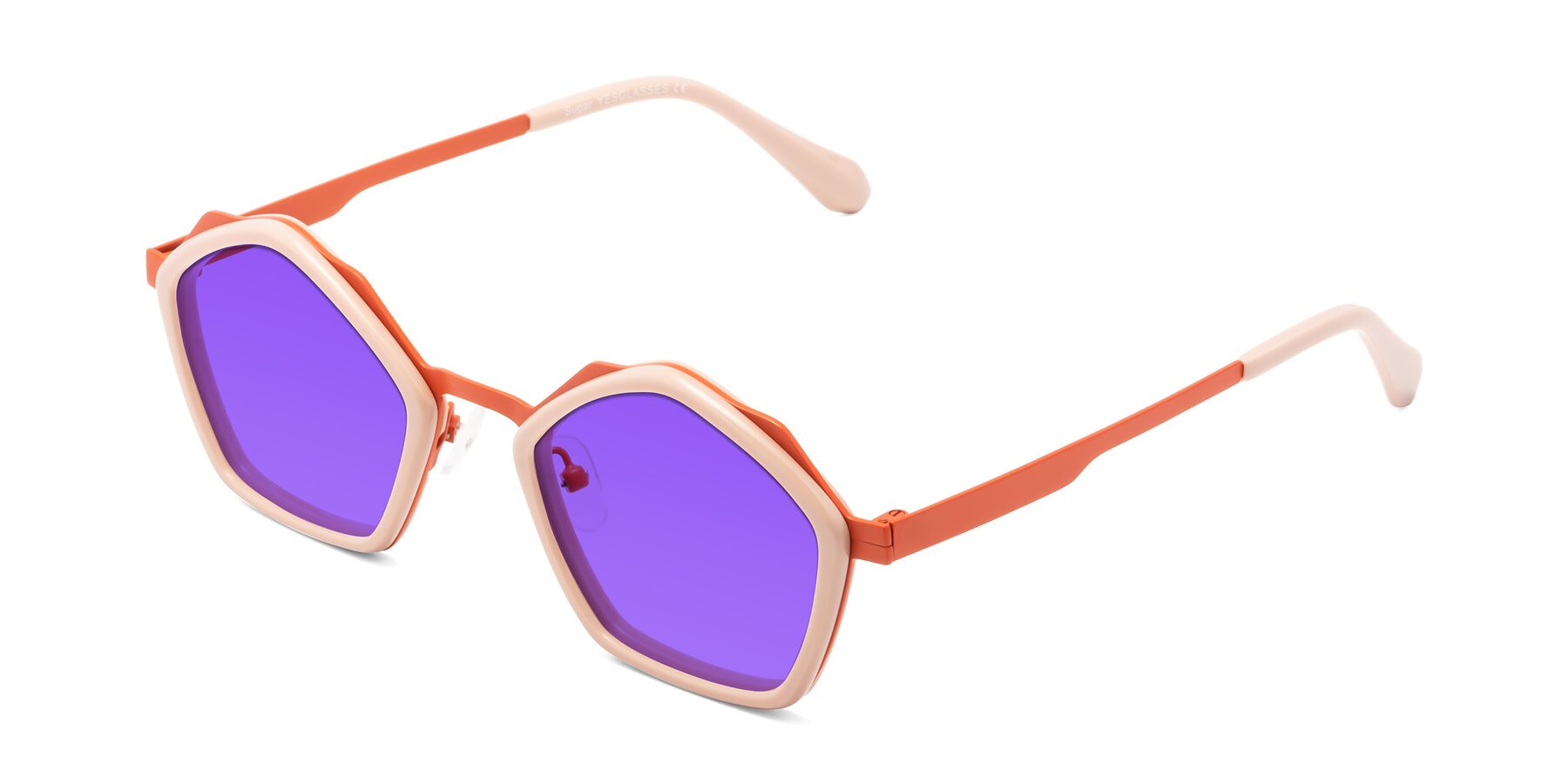 Angle of Sugar in Pink-Orange with Purple Tinted Lenses