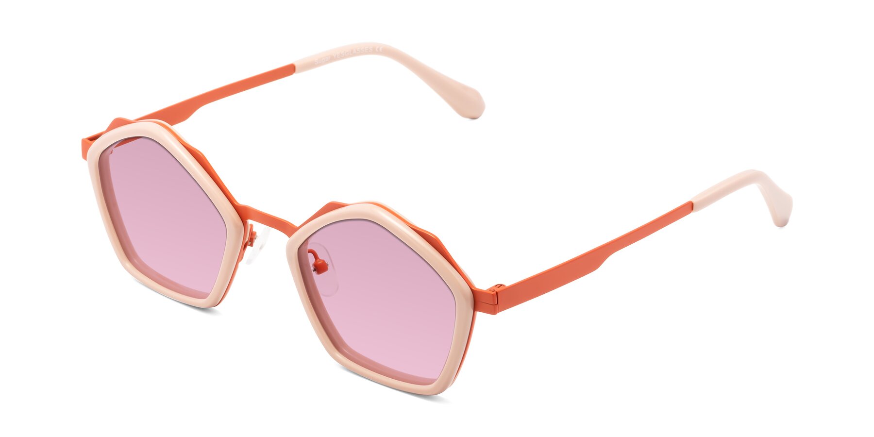 Angle of Sugar in Pink-Orange with Light Wine Tinted Lenses