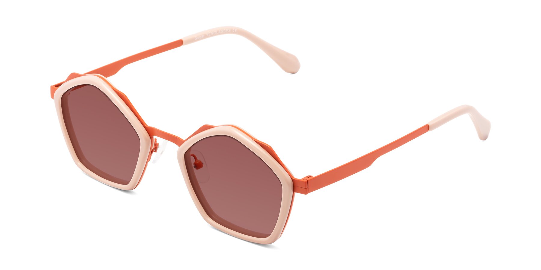 Angle of Sugar in Pink-Orange with Garnet Tinted Lenses