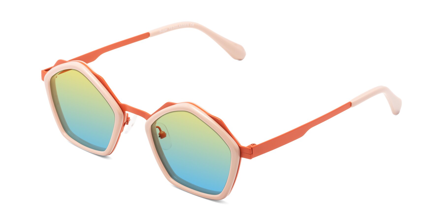 Angle of Sugar in Pink-Orange with Yellow / Blue Gradient Lenses