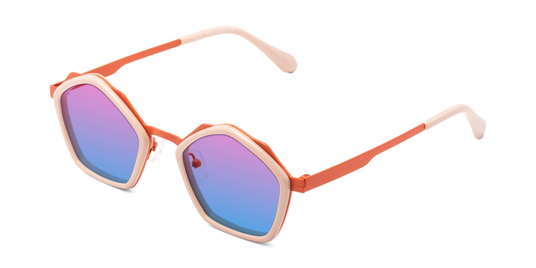 Angle of Sugar in Pink-Orange with Pink / Blue Gradient Lenses