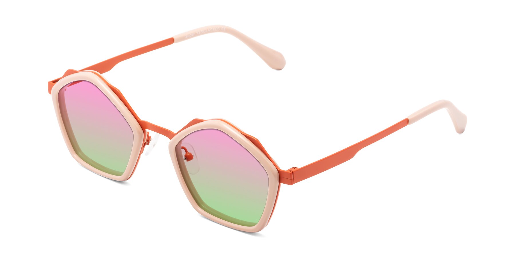 Angle of Sugar in Pink-Orange with Pink / Green Gradient Lenses