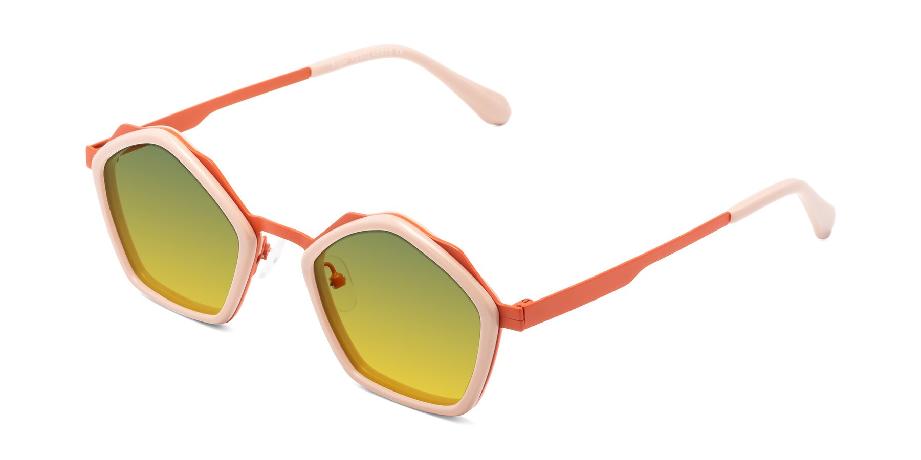 Angle of Sugar in Pink-Orange with Green / Yellow Gradient Lenses