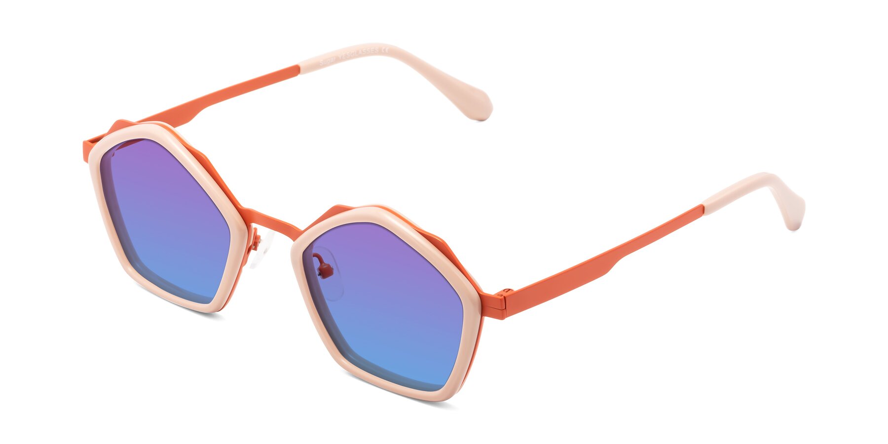 Angle of Sugar in Pink-Orange with Purple / Blue Gradient Lenses