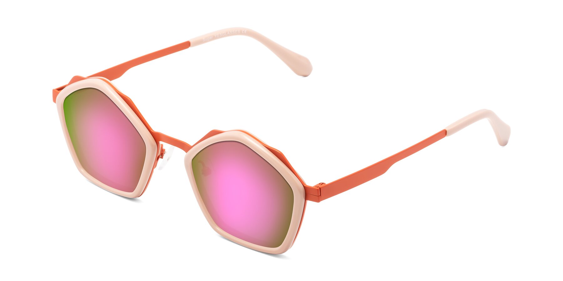 Angle of Sugar in Pink-Orange with Pink Mirrored Lenses