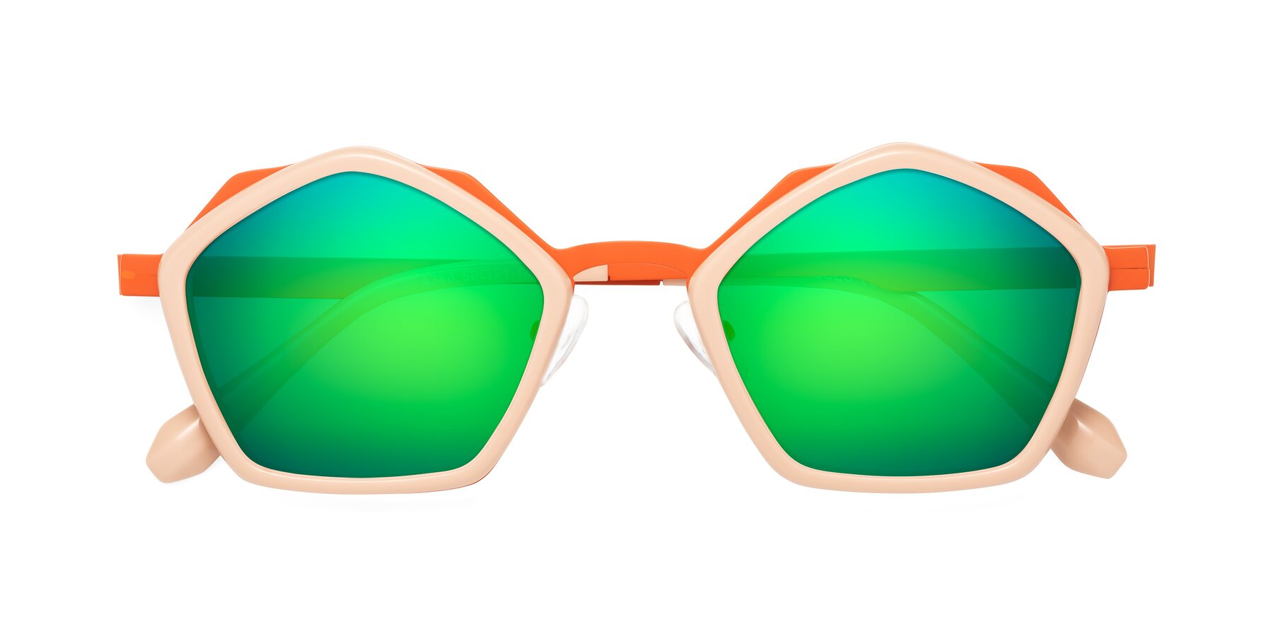 Folded Front of Sugar in Pink-Orange with Green Mirrored Lenses