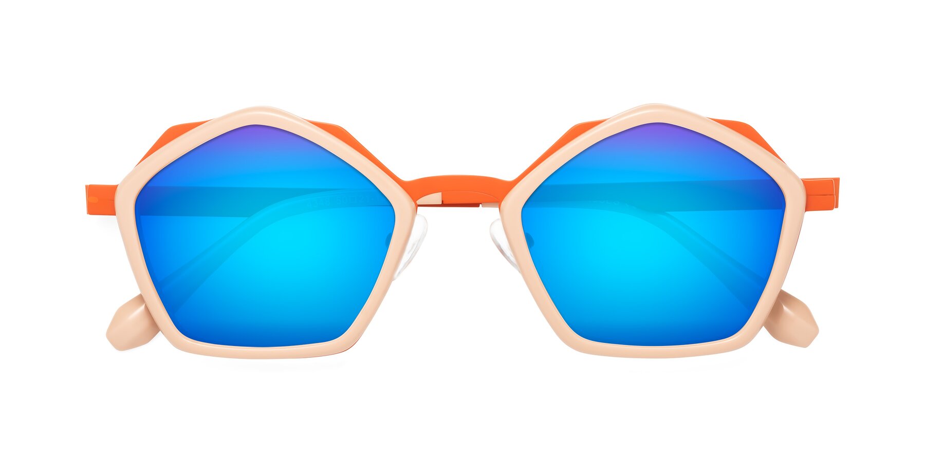 Folded Front of Sugar in Pink-Orange with Blue Mirrored Lenses