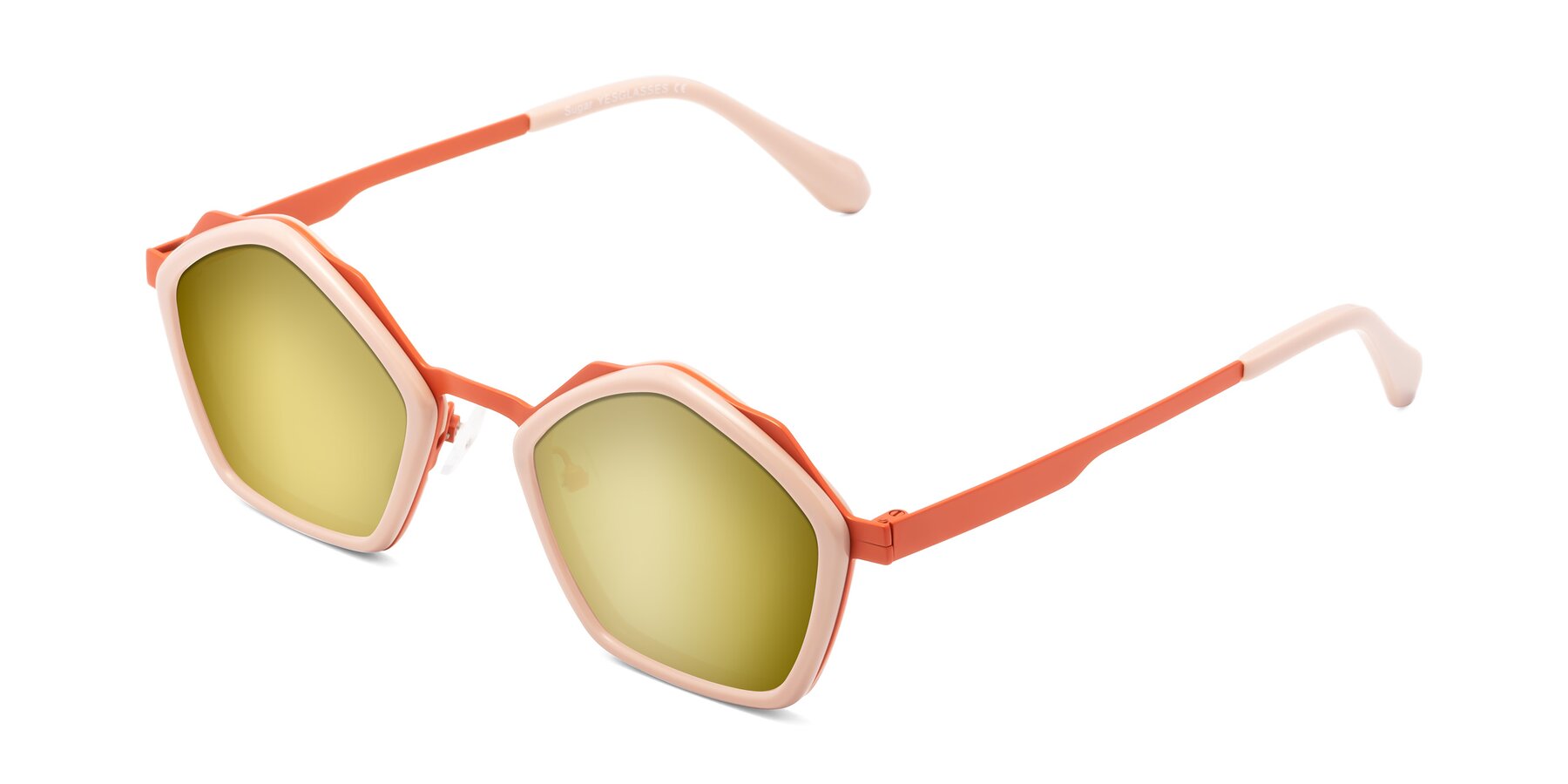 Angle of Sugar in Pink-Orange with Gold Mirrored Lenses